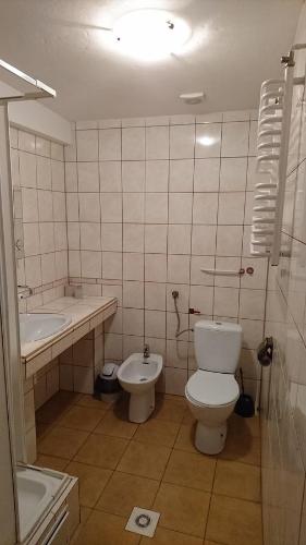 a bathroom with a toilet and a sink at Ośrodek Wypoczynkowy Duet in Zamość