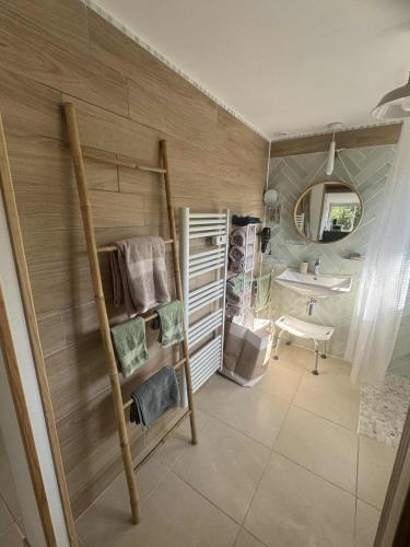 a bathroom with a bunk bed and a sink at Villa septembre logement VANILLE in Lamalou-les-Bains