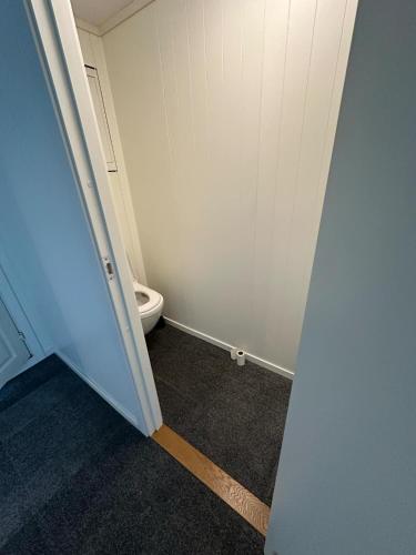 a bathroom with a toilet in the corner of a room at Sula in Frøya