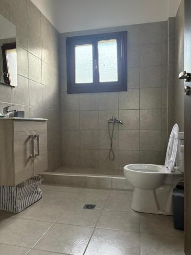a bathroom with a tub and a toilet and a sink at Villa Rozalia in Konitsa