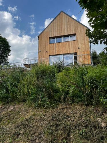 a house on top of a hill with bushes at Relax v Čenkovicích in Čenkovice