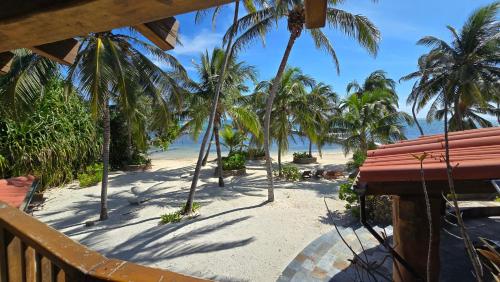 a view of a beach with palm trees and the ocean at Seascape Villas in San Pedro