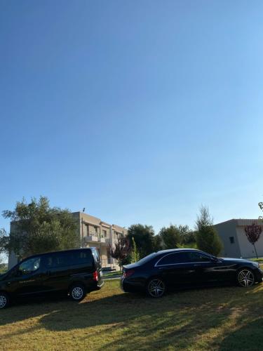 two cars parked next to each other in a field at Vians Olympia Resort in Olympia