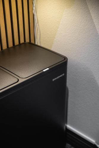 a laptop computer sitting on top of a table at The Block Hotel in Bentonville