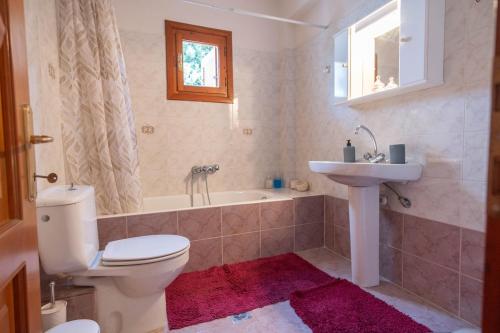 a bathroom with a toilet and a sink and a tub at Kallisti's house in Mákri