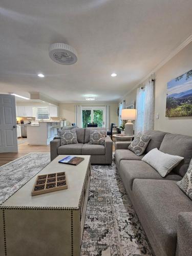 a living room with a couch and a table at Hillside Retreat in Knoxville