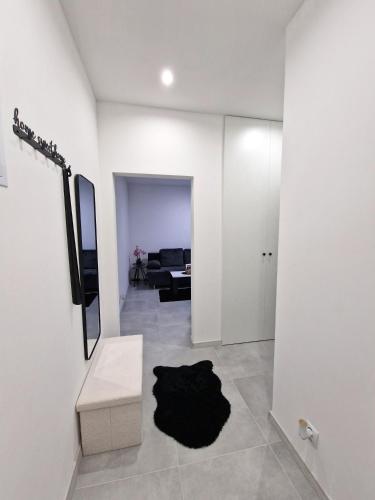 a living room with a black rug on the floor at Apartament Arkadowa in Tychy
