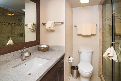 a bathroom with a toilet and a sink and a shower at Lift One Condominiums - 1, 2, 3 Bedroom Units Adjacent To Downtown Aspen in Aspen