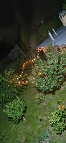 an overhead view of a garden at night with lights at Gastro Garden Guesthouse in Aramus
