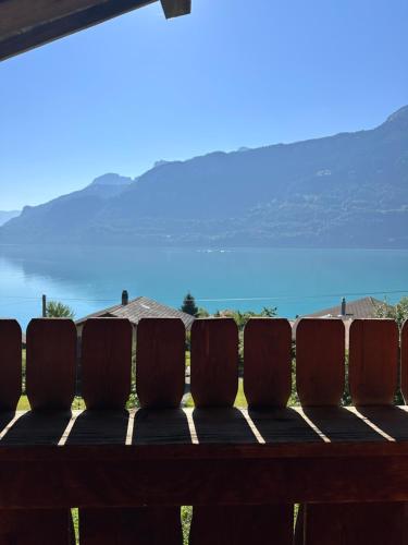a row of chairs sitting on top of a table at NEU! Seepanorama, am See 15 min von Interlaken in Oberried