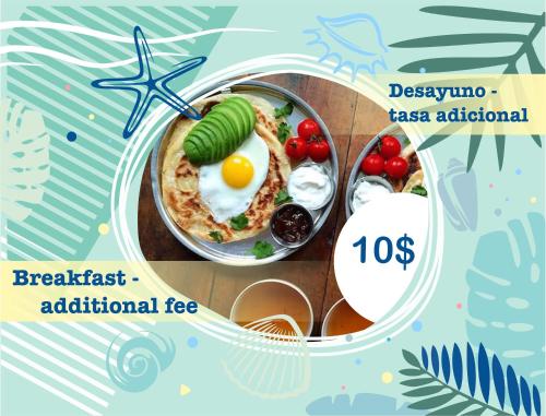 an advertisement for a breakfast additional nutritional egg at CARIBBEAN STUDIOS DELUXE with ROOFTOP POOL and SPA - LOS CORALES BEACH in Punta Cana