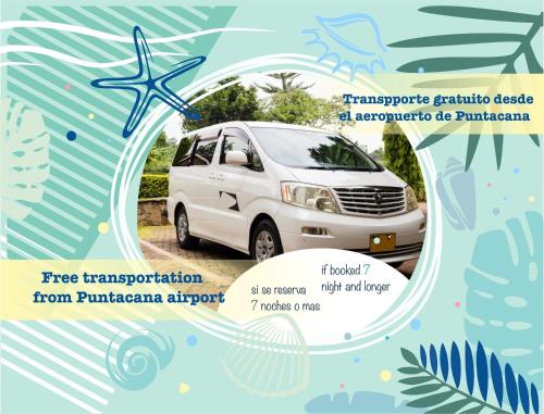 a poster of a van with the words tropographic permitting create a car evaporator at CARIBBEAN STUDIOS DELUXE with ROOFTOP POOL and SPA - LOS CORALES BEACH in Punta Cana