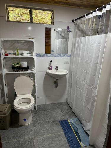 a bathroom with a toilet and a sink at Eco Hotel Rancho J en Tulua Valle in Morales