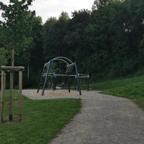 a playground in a park with a swing at Hennetraum in Meschede