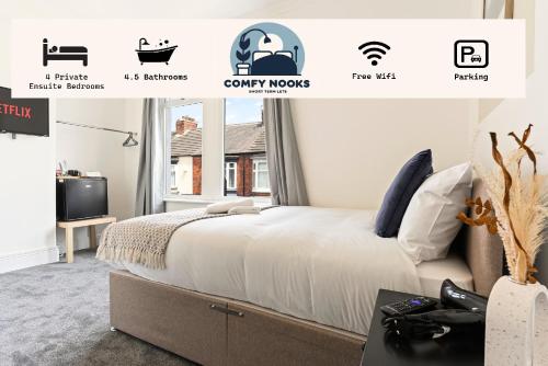a bedroom with a bed and a tv at Charlotte Street House in Redcar