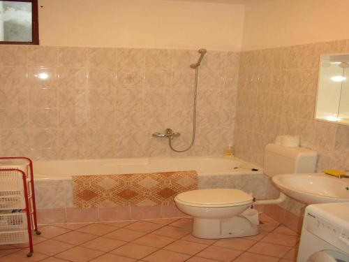 a bathroom with a toilet and a tub and a sink at Apartments Jadranka in Pula