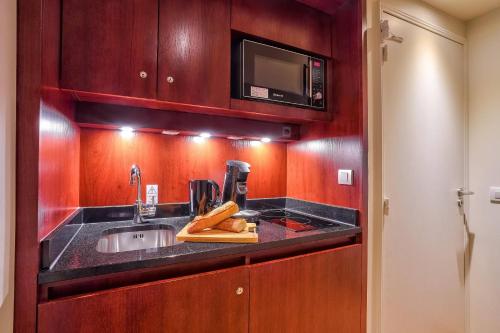 a kitchen with a sink and a microwave at Clarion Paris CDG Airport in Roissy-en-France