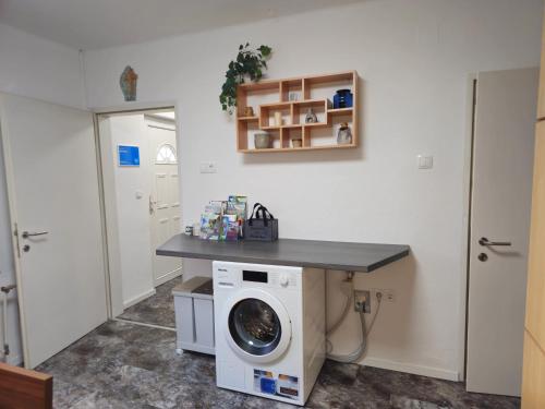 a laundry room with a washing machine and a counter at Harti Haus in Zeltweg