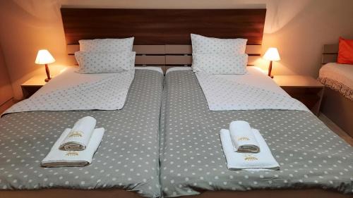 a bedroom with two beds with towels on them at Apartment Fine Living 122 in Vršac