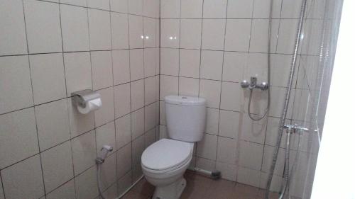 un baño con inodoro y ducha en Warung Jojo and Homestay, en Munduk