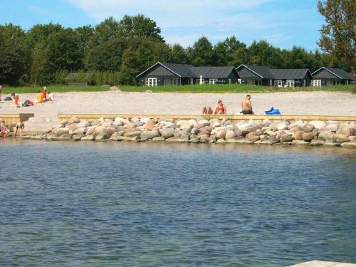 a group of people sitting on the beach near the water at 10 person holiday home in Nysted-By Traum in Nysted