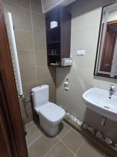 a bathroom with a toilet and a sink at Nowa Prowansja 