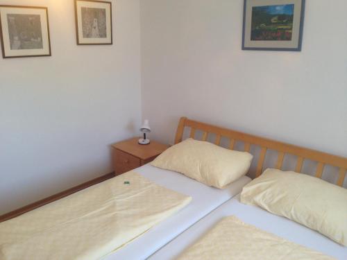 2 Betten in einem Schlafzimmer mit zwei Kissen darauf in der Unterkunft Gästehaus Haider in Illmitz
