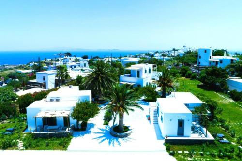 an aerial view of a city with white buildings and palm trees at ANCIENT MEROPIA - Les jardins des muses in Apollonia