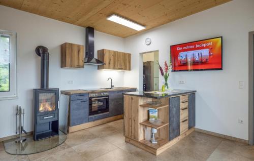 a kitchen with a stove and a fireplace in it at 2 Bedroom Nice Home In Kirchfidisch in Kirchfidisch