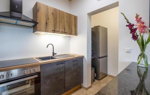 a kitchen with a sink and a refrigerator at 2 Bedroom Nice Home In Kirchfidisch in Kirchfidisch