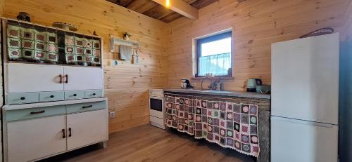 O bucătărie sau chicinetă la Domki z bali Ciche Marzenie