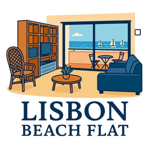 a living room with the words lesotho beach flat at Lisbon Beach Flat- Costa Caparica in Costa da Caparica