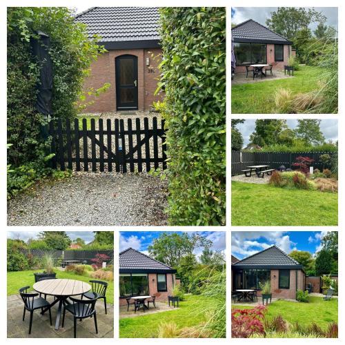 a collage of photos with a house and a table at Holiday Home 'Rietvogel' in Herkingen