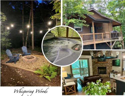 a collage of photos of a house with a swimming pool at NEW! Murphy*Hot Tub*Fire Pit in Murphy