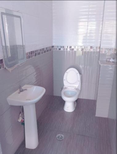 a bathroom with a white toilet and a sink at Edificio Confort in San Felipe Hueyotlipan