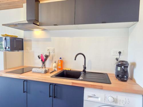 a kitchen with a sink and a counter top at Le Velours, Cosy & Raffiné avec Parking in Saint-Brieuc