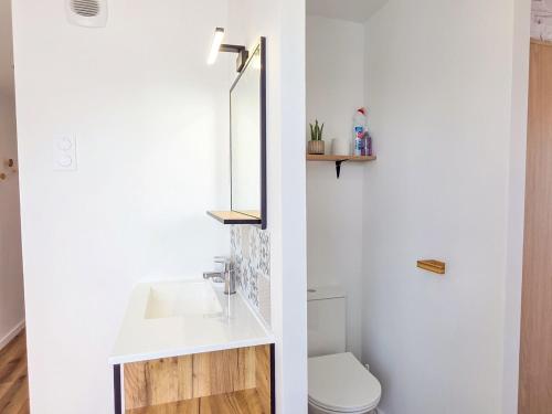 a bathroom with a white sink and a toilet at Le Velours, Cosy & Raffiné avec Parking in Saint-Brieuc