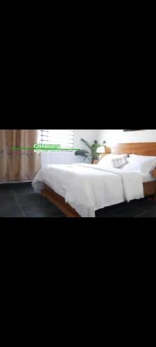 a bedroom with a large bed with white sheets at ATD Thérésa guest house in Douala