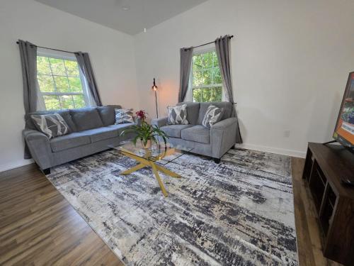 a living room with two couches and a coffee table at 2-BR Modern Home for Families & Work in Greenville