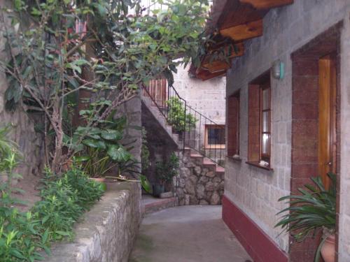 an alleyway in a building with stairs and plants at B&B L'Arcobaleno in Sorrento