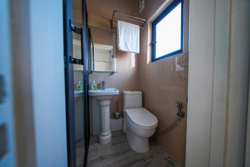 a small bathroom with a toilet and a sink at Allee coco in Trou aux Biches