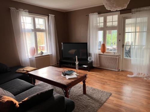 Una televisión o centro de entretenimiento en Cabin with Jacuzzi, beach & 6 beds near Järvsö