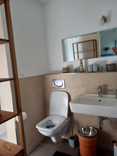 Ένα μπάνιο στο Komplettes Wellnesshaus mit freiem Blick