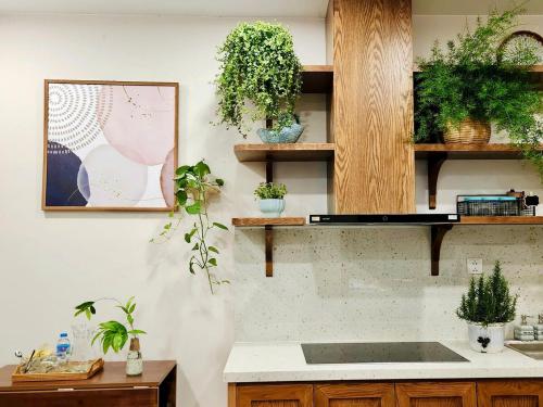 Dapur atau dapur kecil di Ecopark Lushy Stay - Vạt Xanh
