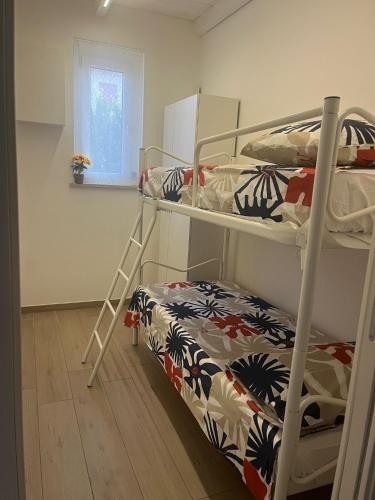 een slaapkamer met twee stapelbedden en een raam bij Casa DeSte in Francavilla al Mare