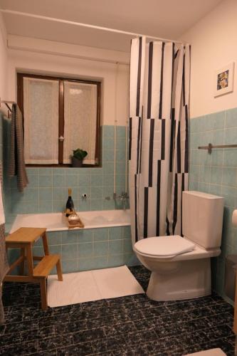 a bathroom with a toilet and a tub and a sink at Casa Da Tos - appartamento per 5 persone in Lavorgo