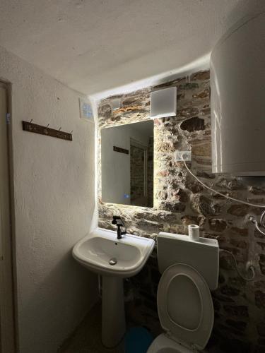 a bathroom with a sink and a toilet and a mirror at Mark Toma Guesthouse 