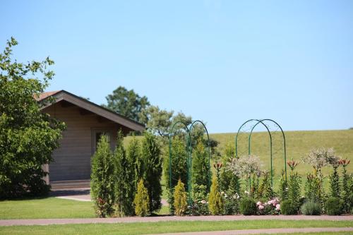 a garden in front of a house at Lauras Apartment in Bauska