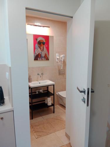 a bathroom with a sink and a toilet at Wojska Polskiego 18 in Braniewo