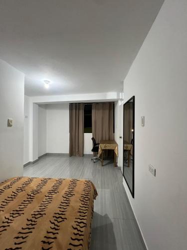 a bedroom with a bed and a living room at Central Apartment - Plaza de Armas, Rioja in Rioja